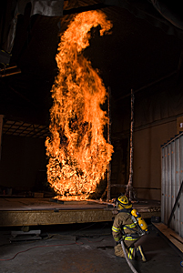 Controlled experiment at NIST’s National Fire Research Laboratory yields data that inform approaches to preventing and fighting fires at the wildland-urban interface. Credit: Copyright Robert Rathe