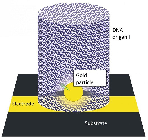 CAPTION Prototypes for cheaper computer chips are being built with metal-containing DNA origami structures. CREDIT Zoie Young, Kenny Lee and Adam Woolley