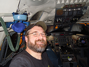 While at Dryden Flight Research Center, Rich Knepper sneaks into the DC-8 cockpit.