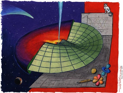 CAPTION An artist's impression of research presented in Batygin (2018), MNRAS 475, 4. Propagation of waves through an astrophysical disk can be understood using Schrödinger's equation -- a cornerstone of quantum mechanics.  CREDIT James Tuttle Keane, California Institute of Technology