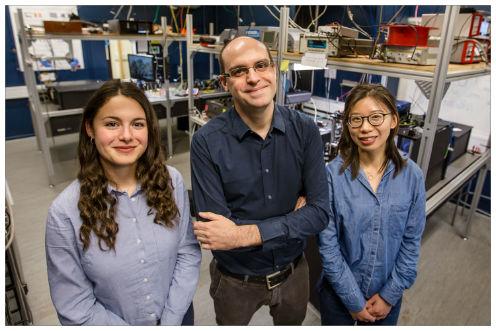 CAPTION Research team from the left Camille Papon, Leonardo Midolo and Xiaoyan Zhou.  CREDIT Ola Jakub