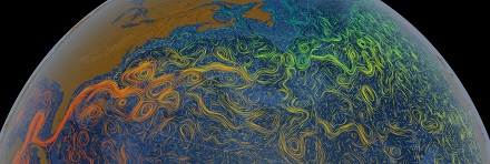 CAPTION Ocean flows coloured with sea surface temperature data -- the new model assesses how larvae behave in order to catch these currents and subsequently disperse  CREDIT NASA/Goddard Space Flight Center Scientific Visualization Studio