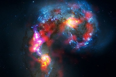 The Antennae galaxies undergoing a merger.