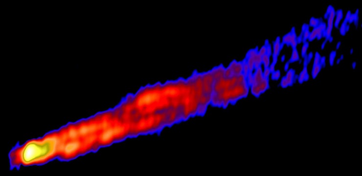 CAPTION A radio interferometry image of the M87 galaxy at 2-centimeter wavelength with sub-parsec resolution  CREDIT Yuri Kovalev/MIPT