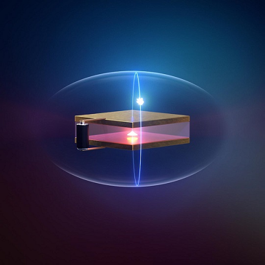 CAPTION A microscopic cavity of two highly reflective mirrors is used to allow an enclosed artificial atom (known as a quantum dot) to interact with a single photon. A photon is emitted and reabsorbed up to 10 times by the quantum dot before it is lost. The quantum dot is electrically controlled within a semiconductor chip.