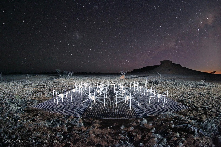 The Murchison Widefield Array radio telescope, a portion of which is pictured here, is searching for a signal emitted during the formation of the first stars in the universe.