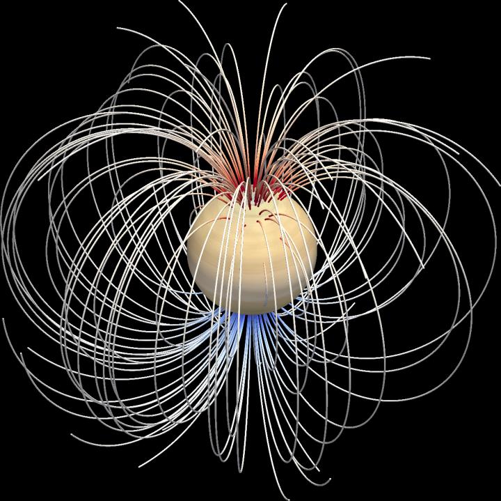 The magnetic field of Saturn seen at the surface.  CREDIT Ankit Barik/Johns Hopkins University