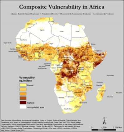 The composite picture highlights areas of chronic insecurity where the four sources of vulnerability coalesce.