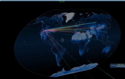  The Sophia cyber security software tool can geo-locate conversation pathways in a large computer network.  Credit: Idaho National Laboratory