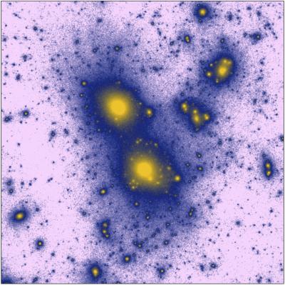 This image shows the distribution of dark matter in the universe as computed within the two-component flavor-mixed dark matter paradigm.