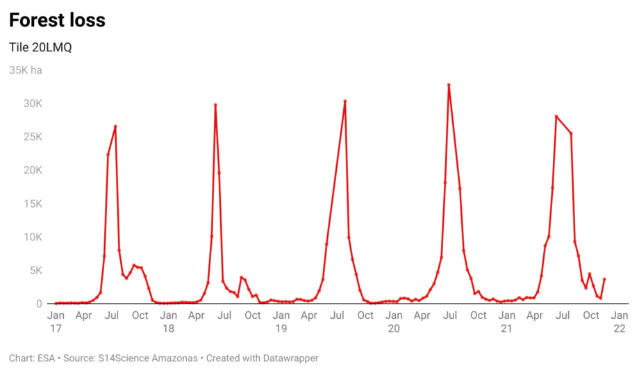 Forest loss of 'Tile 20LMQ'