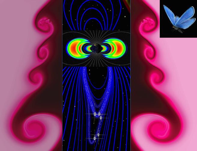 CAPTION This visualization of research by K. Nykyri et al., compiled from NASA images and MHD simulations, depicts the near-Earth space with the dayside magnetosphere, magnetotail and boundary layers with giant Kelvin-Helmholtz waves (i.e., 'space hurricanes'). Nykyri's study in the Journal of Geophysical Research - Space Physics, finds that magnetosheath (shocked solar wind) velocity fluctuations affect the growth and properties of the Kelvin-Helmholtz waves. CREDIT K. Nykyri, Embry-Riddle Aeronautical University