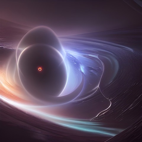 Mass-quantised black hole – recreated using NightCafe Creator AI.