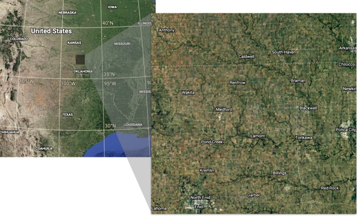 By including sharp contrasts in land features on small scales, a new study focusing on a 100x100 km box (shown here) improved the accuracy of weather and climate predictions.  CREDIT Nate Chaney, Duke University