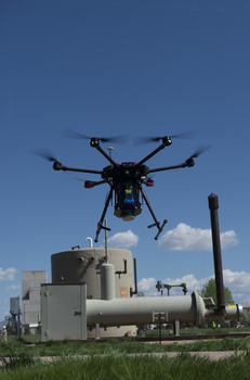 A drone sniffs for methane leaks in Colorado.  CREDIT Sean Boggs/Environmental Defense Fund