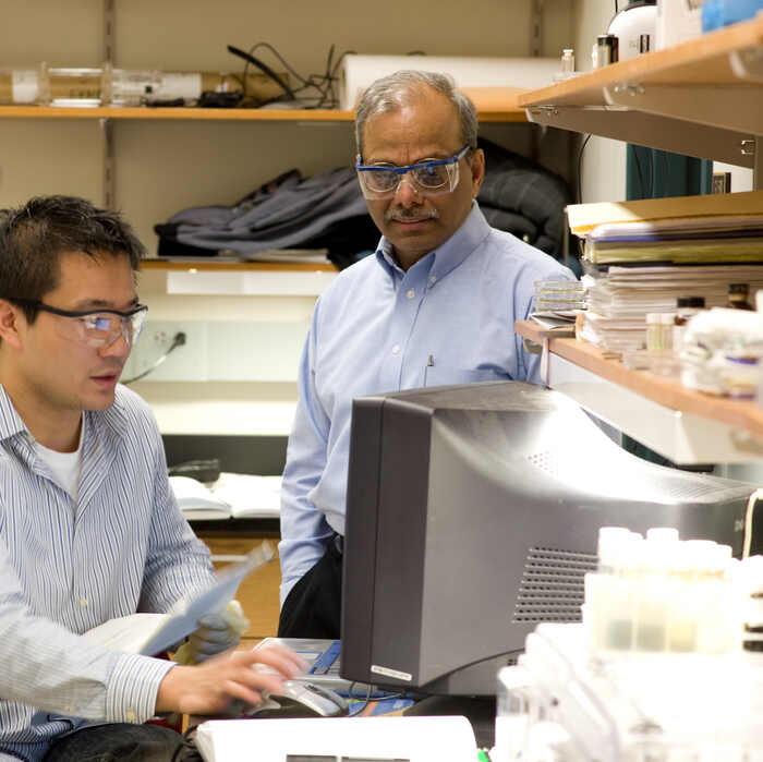 Rakesh Agrawal, at right, a distinguished professor of chemical engineering at Purdue University, will receive the National Medal of Technology and Innovation from President Barack Obama. The award is the highest honor for technological achievement bestowed by the president of the United States. Here he works with former postdoctoral student Qijie Guo.