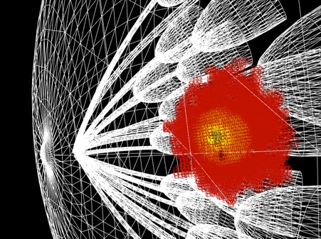 A computer model showing light following complex paths as it passes through tissue. Credit: Tim Harries