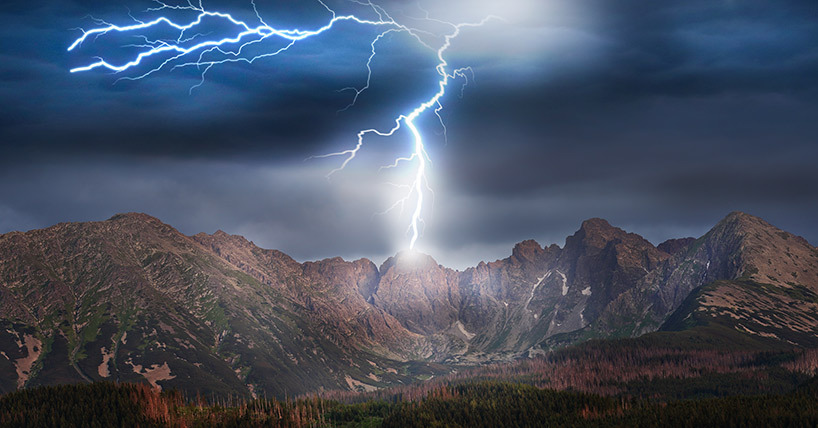 grid storm and lightning over the mountains bb384