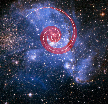 The massive star cluster NGC 346, located in the Small Magellanic Cloud, has long intrigued astronomers with its unusual shape. Now researchers using two separate methods have determined that this shape is partly due to stars and gas spiraling into the center of this cluster in a river-like motion. The red spiral superimposed on NGC 346 traces the movement of stars and gas toward the center. Scientists say this spiraling motion is the most efficient way to feed star formation from the outside toward the center of the cluster. Credits: Illustration: NASA, ESA, Andi James (STScI)