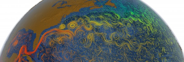 Swirling parcels of water, called ocean eddies, a spin-off from the warm Gulf Stream, the powerful northward-flowing current that hugs the U.S. East Coast before veering east across the Atlantic Ocean. This visualization was generated by a numerical model that simulates ocean circulation. WHOI researchers are studying western boundary ocean currents, like the Gulf Stream, and how its behavior can be associated with the climate. Credit: NASA/Goddard Space Flight Center Scientific Visualization © NASA, Goddard Space Flight Center