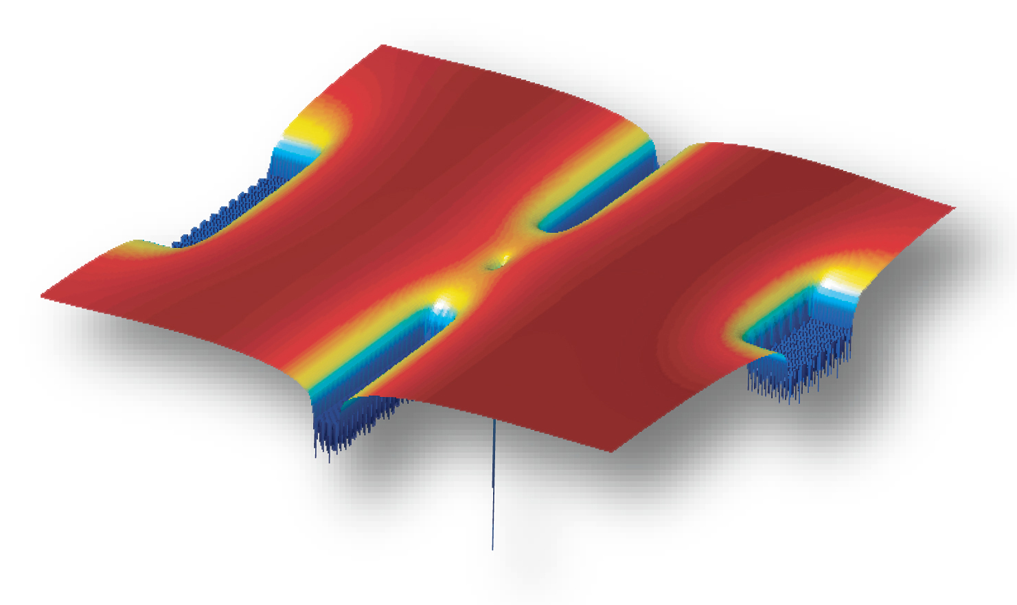 A controllable transistor engineered from a single phosphorus atom has been developed by researchers at the University of New South Wales, Purdue University and the University of Melbourne. The atom, shown here in the center of an image from a computer model, sits in a channel in a silicon crystal. The atomic-sized transistor and wires might allow researchers to control gated qubits of information in future quantum computers. (Purdue University image)