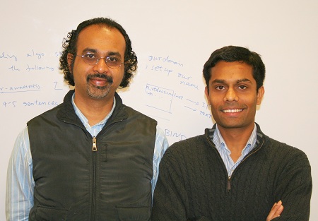 Hari Pyla, right, a doctoral candidate in computer science at Virginia Tech, and his advisor, Srinidhi Varadarajan, an associate professor in the department. 