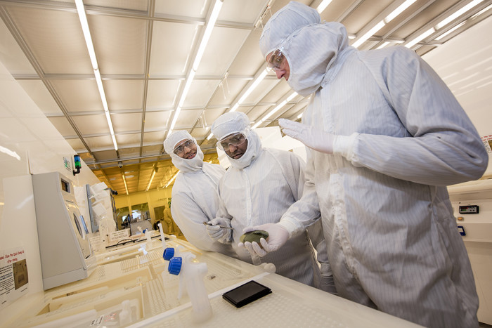 The researchers fabricated the spintronics devices at the Nano fabrication laboratory at Chalmers University of Technology. From left: Saroj Prasad Dash, Venkata Kamalakar Mutta and André Dankert.