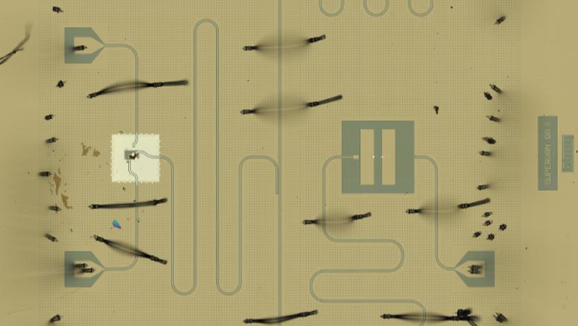 Optical micrograph of the team’s superconducting qubit chip that’s 1,000 times smaller than others made with conventional fabrication techniques. Photo credit: Abhinandan Antony et al./Columbia Engineering