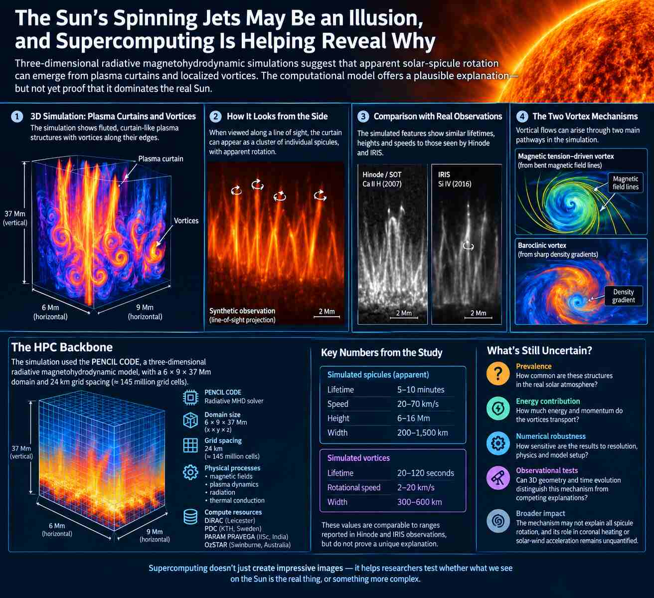 The Sun’s spinning jets may be an illusion; supercomputing is helping reveal why